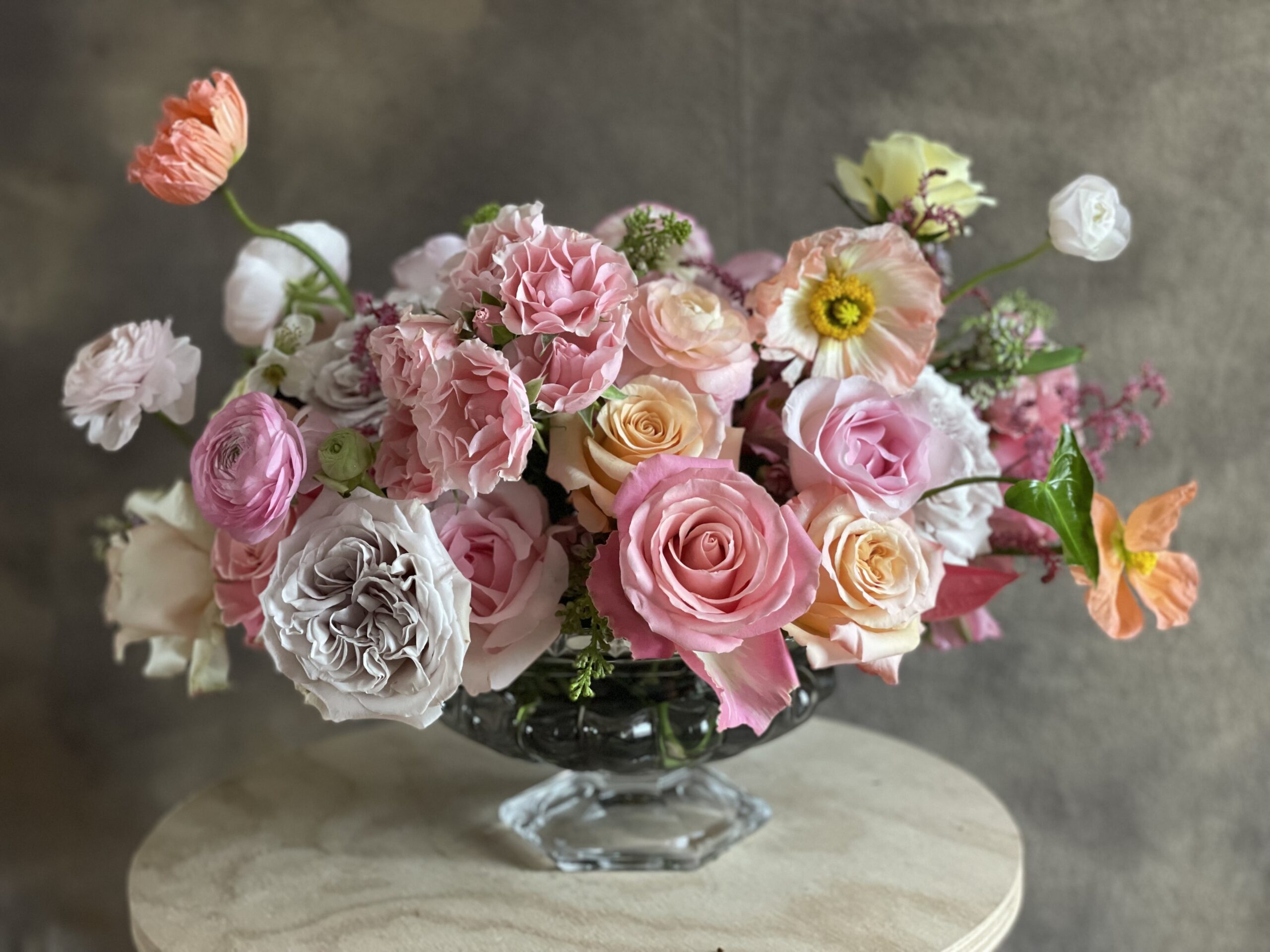 Pastel Blooms in a Compote Vase - Wild Bouquet